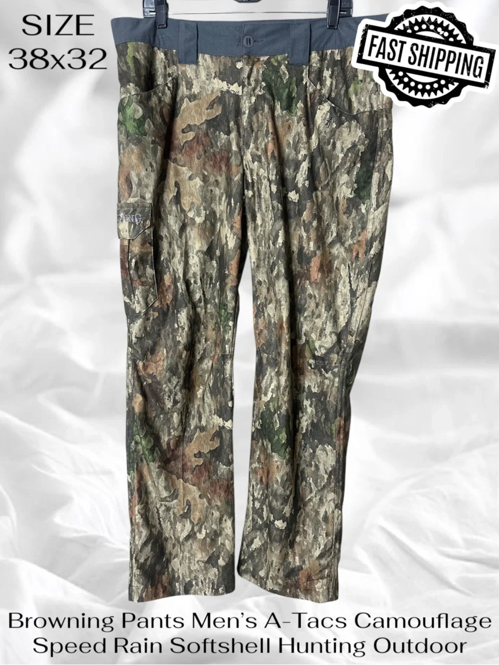 Browning Pants Mens 38x32 A-Tacs Camouflage Speed Rain Softshell Hunting Outdoor